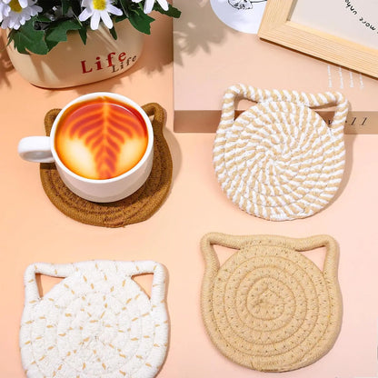 Handmade Cat Ear Cotton Coasters with Holder - Table Piece