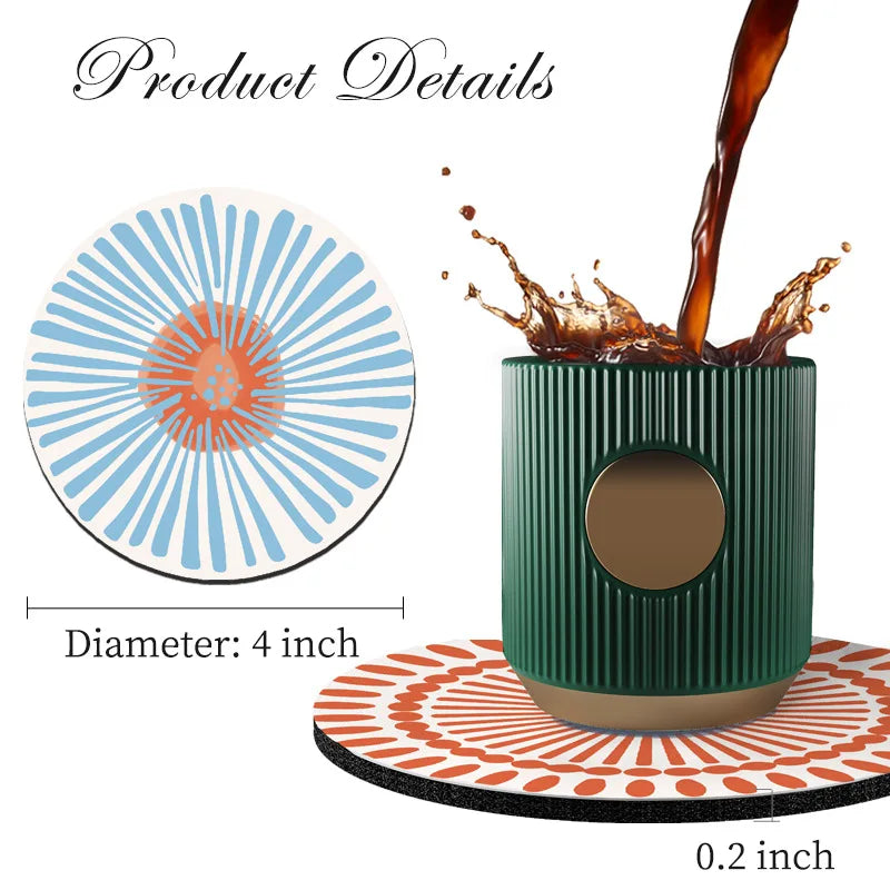 Funny Ceramic Absorbent Cute Stone Cup Coaster Set Of 6 Drinks Absorbing Round With Cork Base For Mugs And Cups Office Kitchen  Table Piece