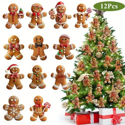 12/24pcs Christmas Gingerbread Man Ornaments Xmas Tree Wooden Hanging