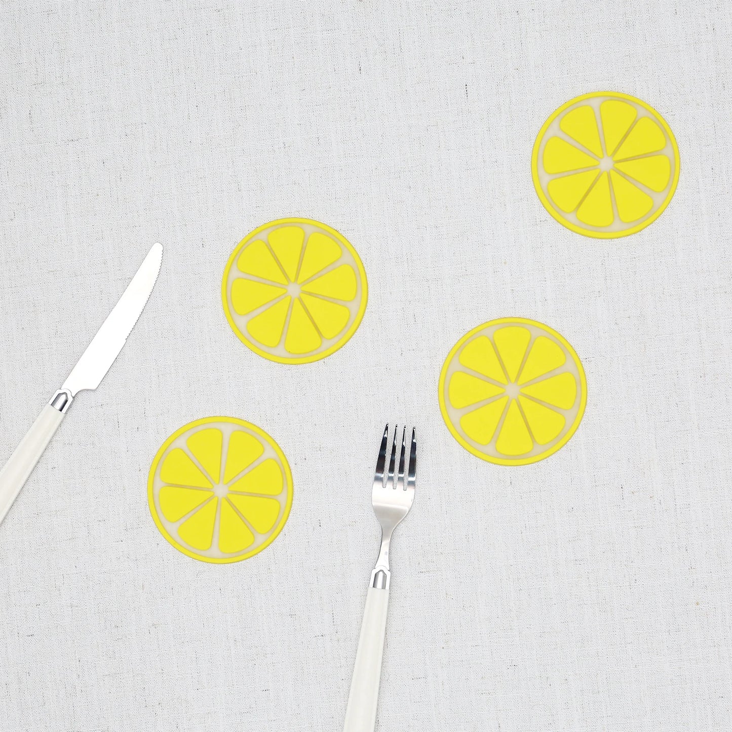 Set of 4 PVC Cute Lemon Coaster, Yellow Round Heat-resistant Mat Table Piece