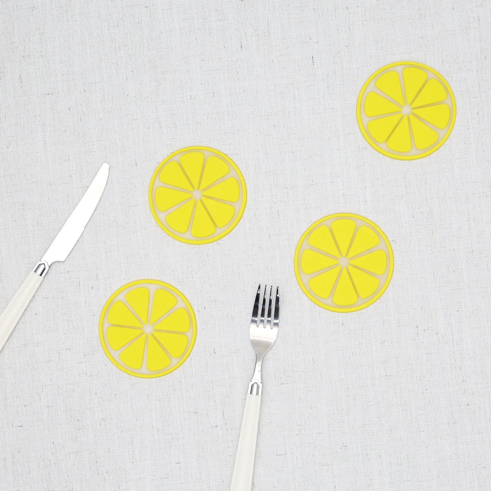 Set of 4 PVC Cute Lemon Coaster, Yellow Round Heat-resistant Mat Table Piece