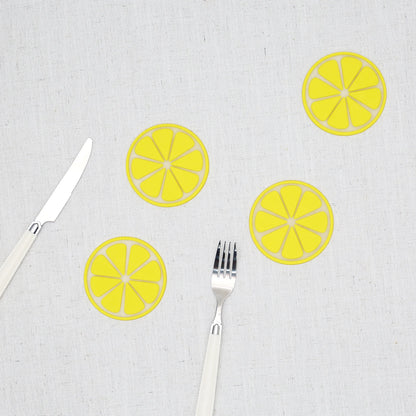 Set of 4 PVC Cute Lemon Coaster, Yellow Round Heat-resistant Mat Table Piece