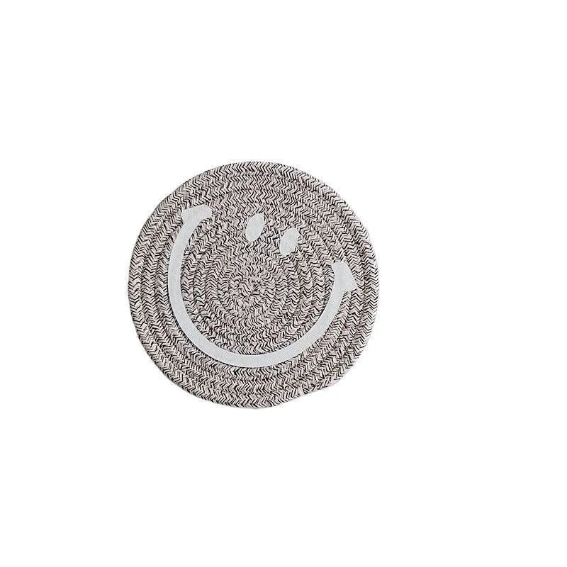 Smiling Face Round Mat Woven Ramie Placemats Anti Slip Dining Table Mats Non-Slip Tableware Bowl Pads Kitchen Drink Cup Coasters Table Piece