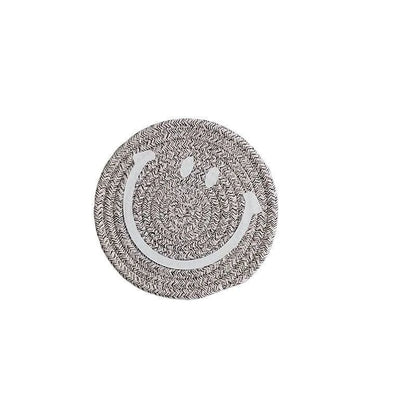 Smiling Face Round Mat Woven Ramie Placemats Anti Slip Dining Table Mats Non-Slip Tableware Bowl Pads Kitchen Drink Cup Coasters Table Piece
