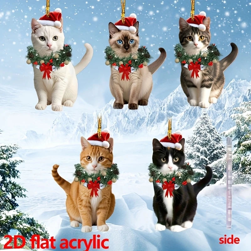 5 Pcs Acrylic 2D Cat Christmas Wreath Set