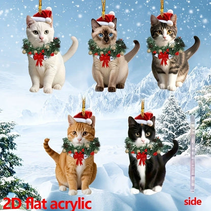 5 Pcs Acrylic 2D Cat Christmas Wreath Set