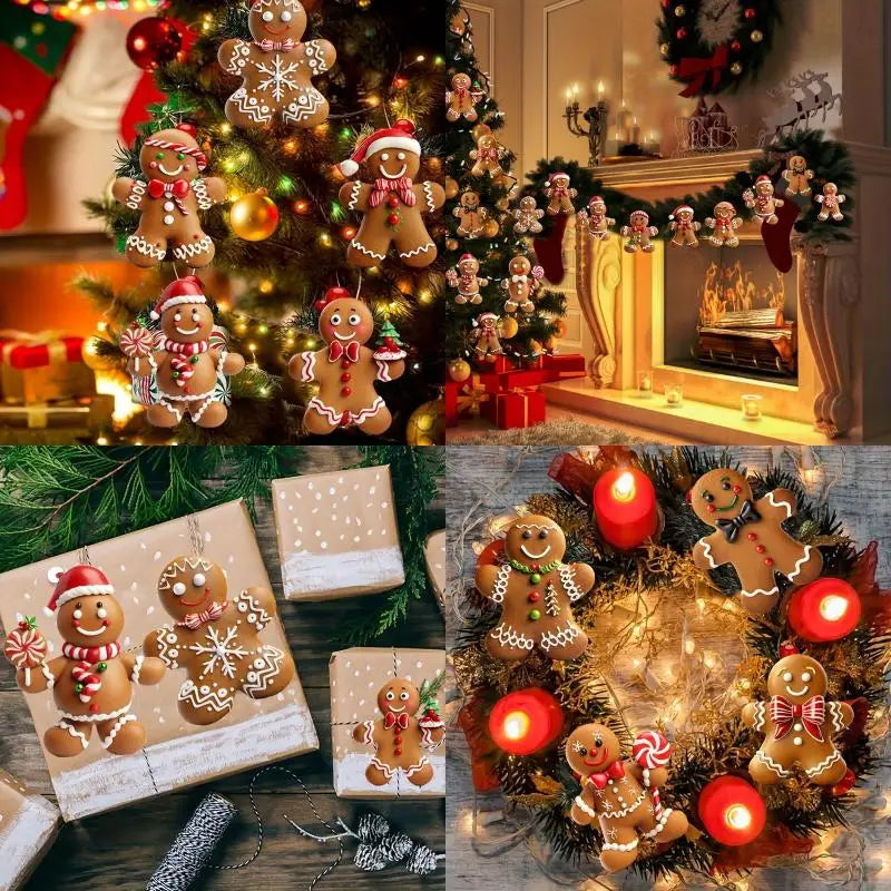 12/24pcs Christmas Gingerbread Man Ornaments Xmas Tree Wooden Hanging