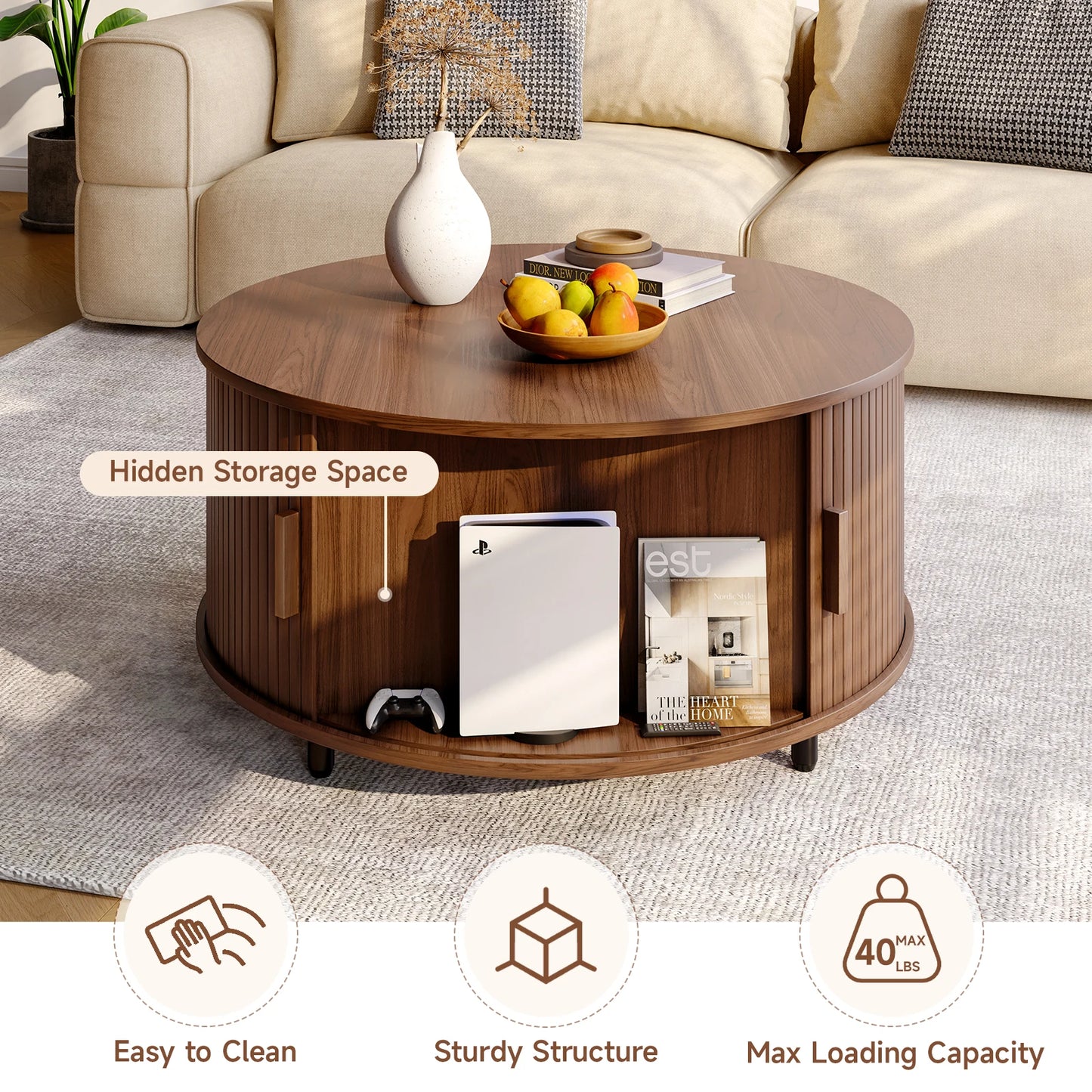 Wooden Coffee Table with 360° Curved Sliding Door - Table Piece