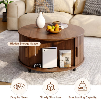 Wooden Coffee Table with 360° Curved Sliding Door - Table Piece