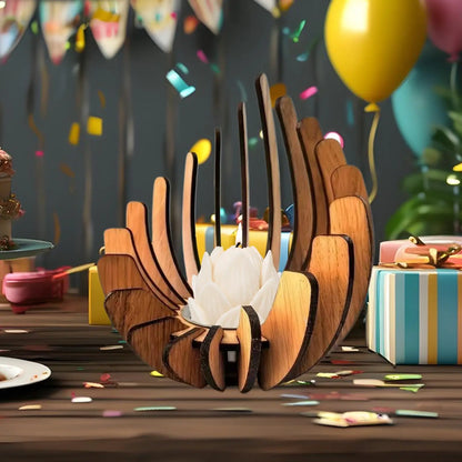 Decorative Wooden Lotus Candle Holder - Table Piece