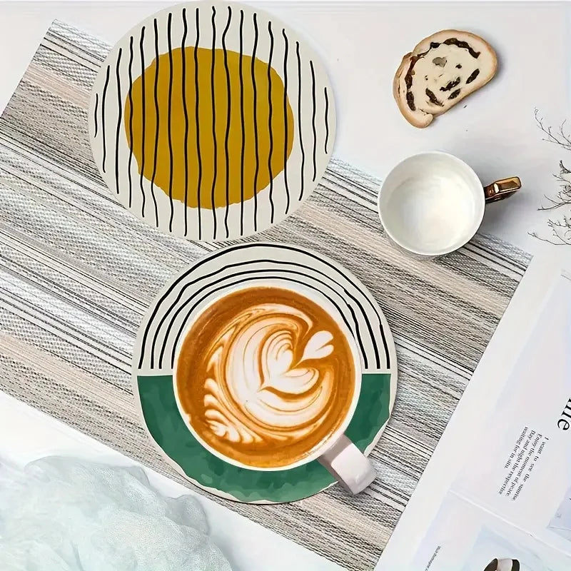 6 Pieces/Set of Circular Patterned Wooden Anti-Slip Coasters, Suitable for Home Offices and Theme Party Decoration Table Piece