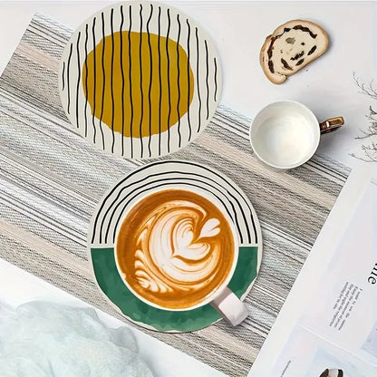 6 Pieces/Set of Circular Patterned Wooden Anti-Slip Coasters, Suitable for Home Offices and Theme Party Decoration Table Piece