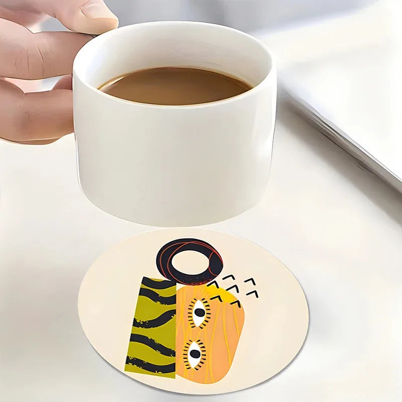 6Pcs Cup Mat Coaster Picasso Style Wood Cup Drink Mat Plate Coasters for Mugs and Cups Rug Pad Table Piece