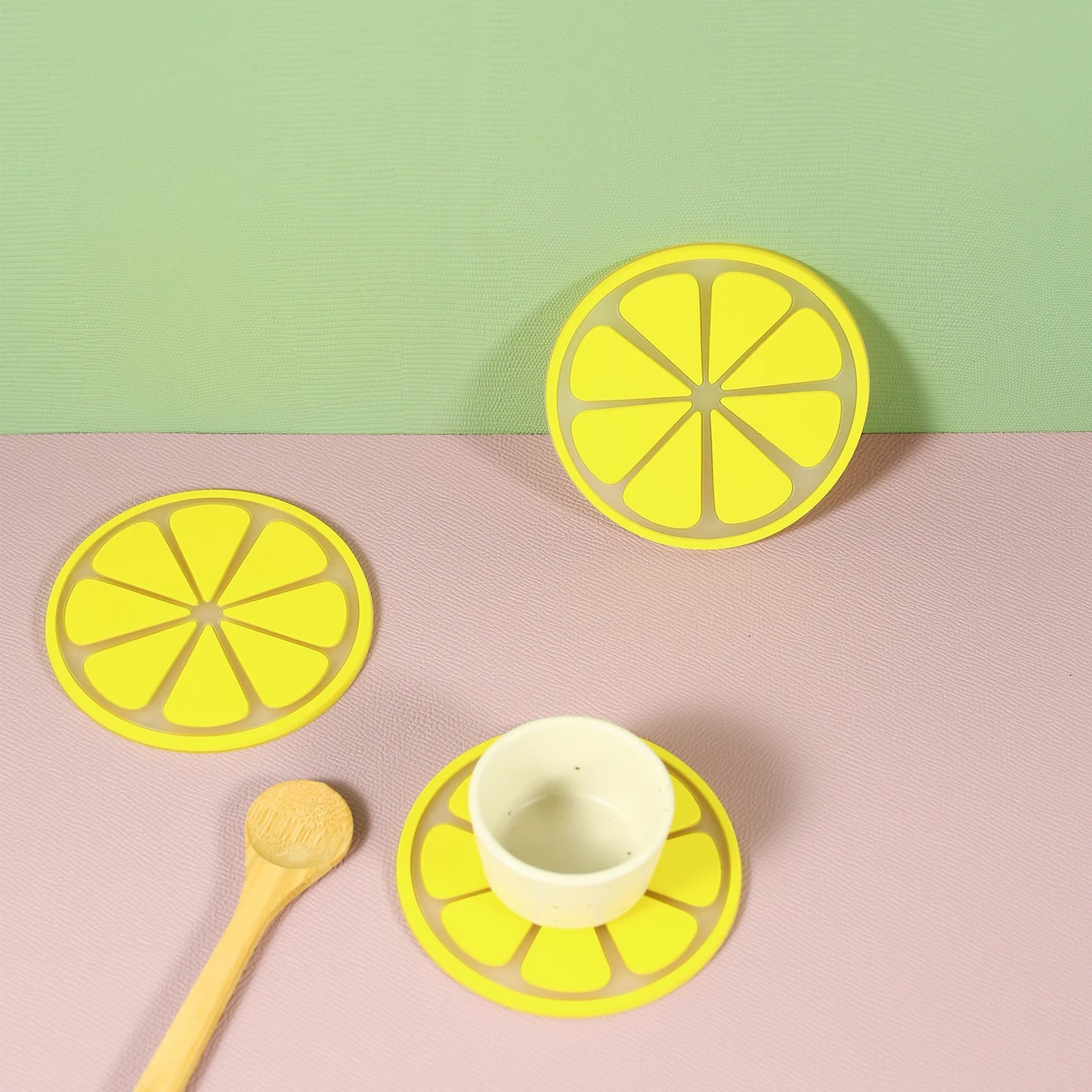 Set of 4 PVC Cute Lemon Coaster, Yellow Round Heat-resistant Mat Table Piece