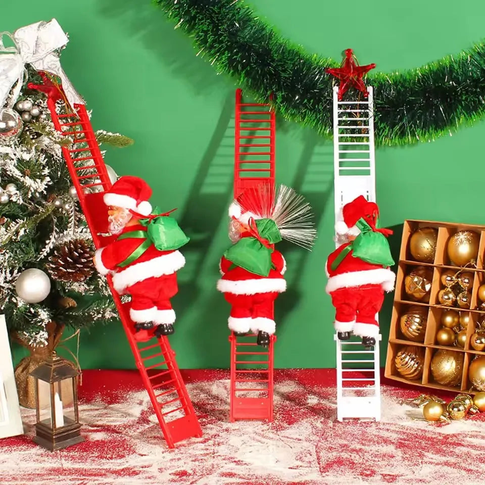 Santa Claus Doll Climbing Ladder with Music Christmas Tree Ornaments