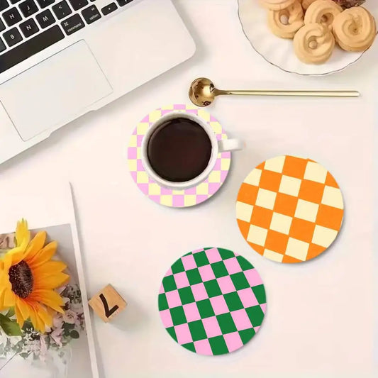 Checkered pattern Wooden Coaster  Suitable For Restaurants And Coffee Shops Easy To Wash And Clean Table Piece