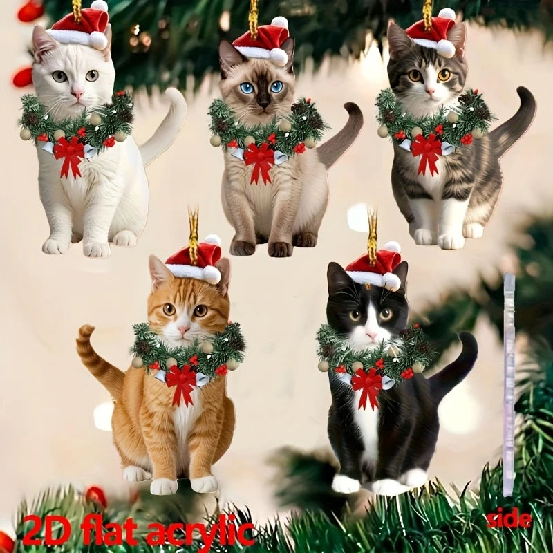 5 Pcs Acrylic 2D Cat Christmas Wreath Set
