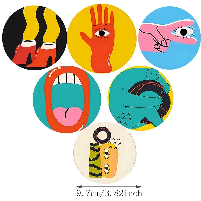 6Pcs Cup Mat Coaster Picasso Style Wood Cup Drink Mat Plate Coasters for Mugs and Cups Rug Pad Table Piece