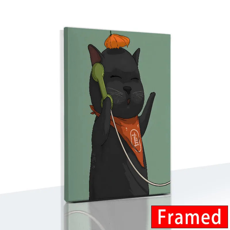 Midnight Cats Framed Canvas