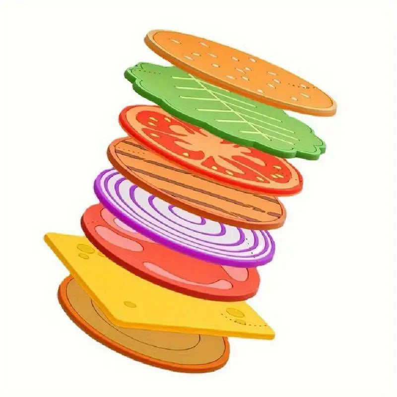 8Pcs/Set Burger Shape Silicone Coaster Insulation Mat for Mug Kitchen Dining Bar Table Decor Table Piece
