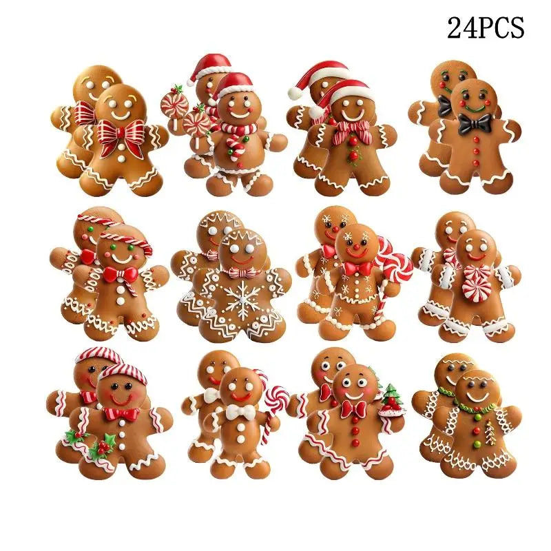 12/24pcs Christmas Gingerbread Man Ornaments Xmas Tree Wooden Hanging