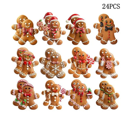 12/24pcs Christmas Gingerbread Man Ornaments Xmas Tree Wooden Hanging
